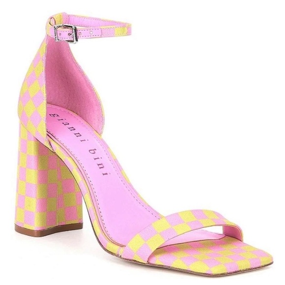 Gianni Bini Shoes - 120. Gianni Bini Maileigh Checkered Ankle Strap Square Toe Block Heel Sandal